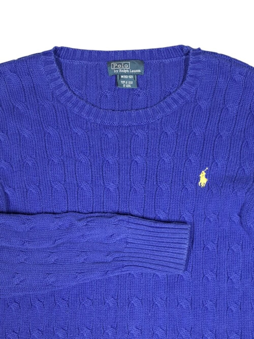 Vtg Polo Ralph Lauren Sweater Womens M Blue Cable Knit Pullover Preppy Old Money
